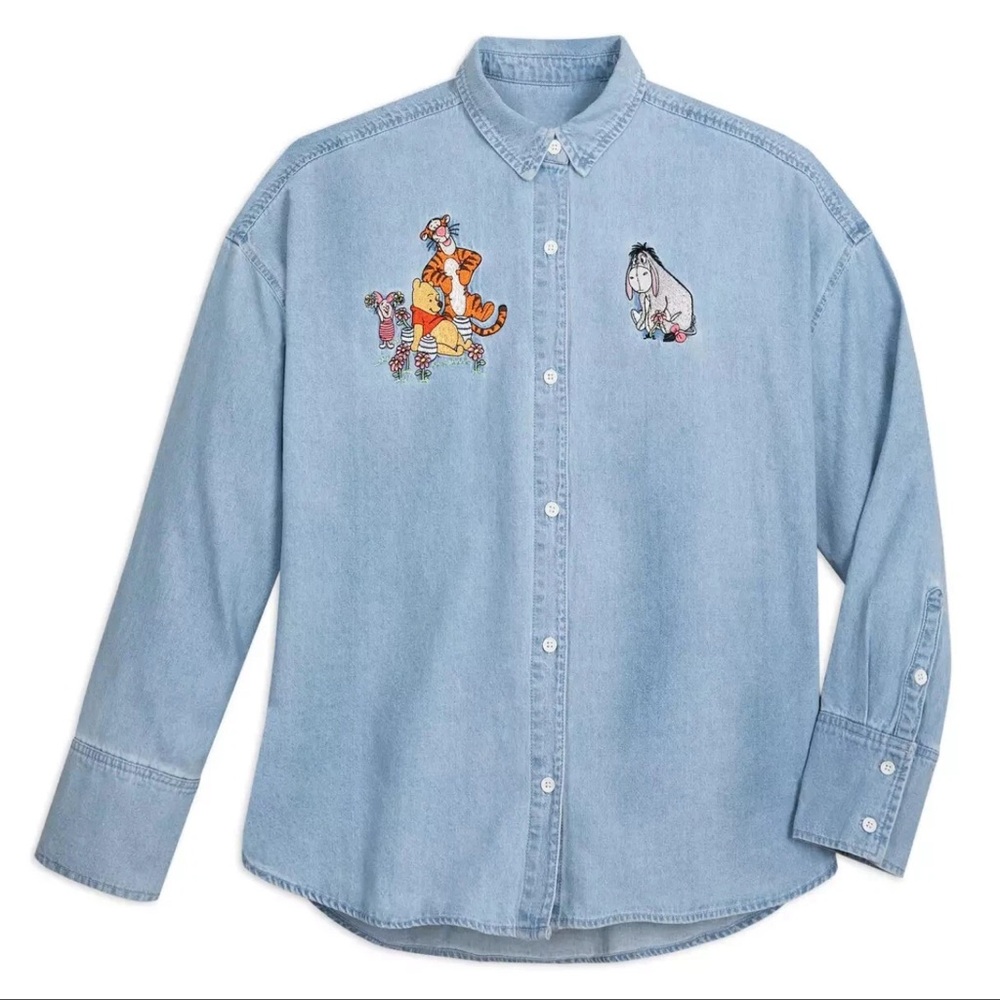 Disney Parks Winnie the Pooh Embroidered Denim Shirt NWT | XS